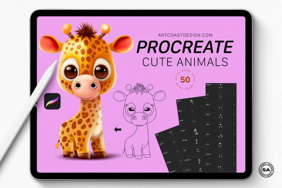 Procreate笔刷-可爱小动物Procreate线条图形笔刷素材 笔刷资源 第1张