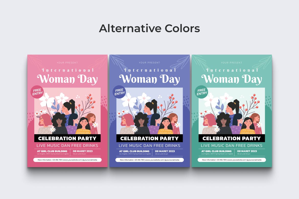 国际女性节日海报传单Ai和EPS模板 International Woman Flyer Ai & EPS Template 设计素材 第2张