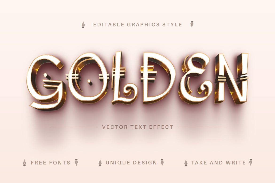 闪亮金色矢量文字效果字体样式 Golden History – Editable Text Effect, Font Style 插件预设 第6张