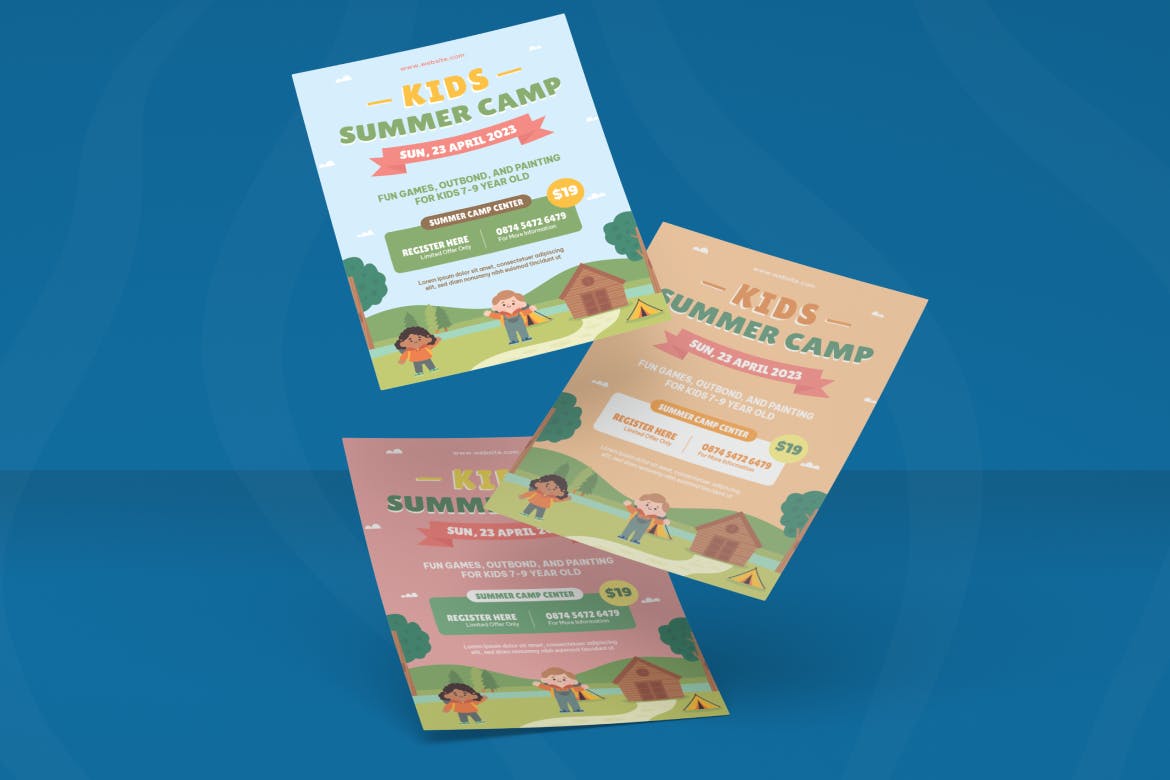 儿童夏令营海报传单Ai和EPS模板 Kids Summer Camp Flyer Ai & EPS Template 设计素材 第4张