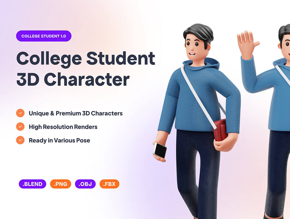 大学生3D人物插画 设计素材 第1张