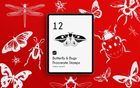 蝴蝶和虫子Procreate印章笔刷 Butterfly & Bugs Procreate Stamps