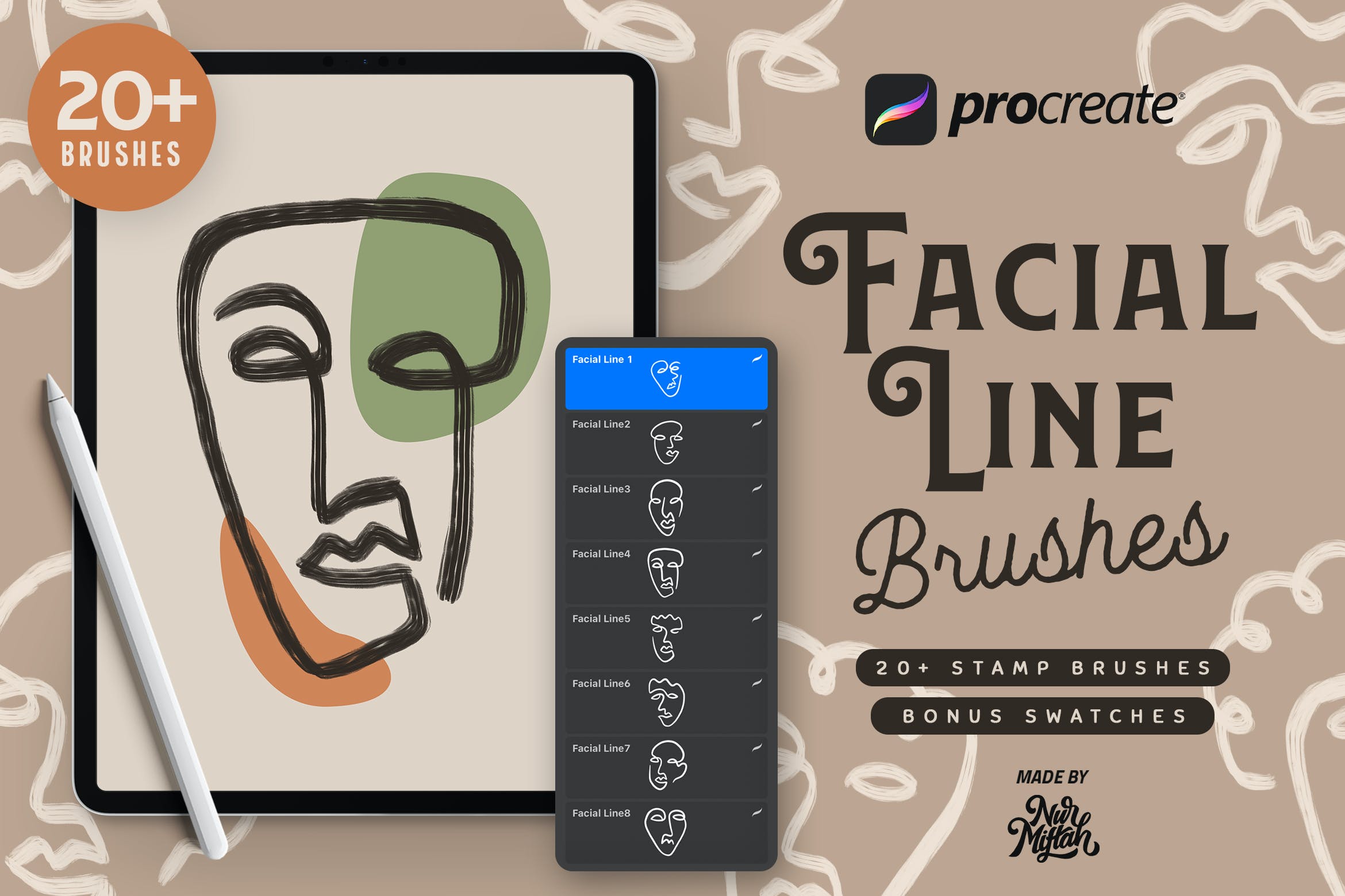 Procreate脸部线条笔刷 Procreate Facial Line Brushes 笔刷资源 第1张