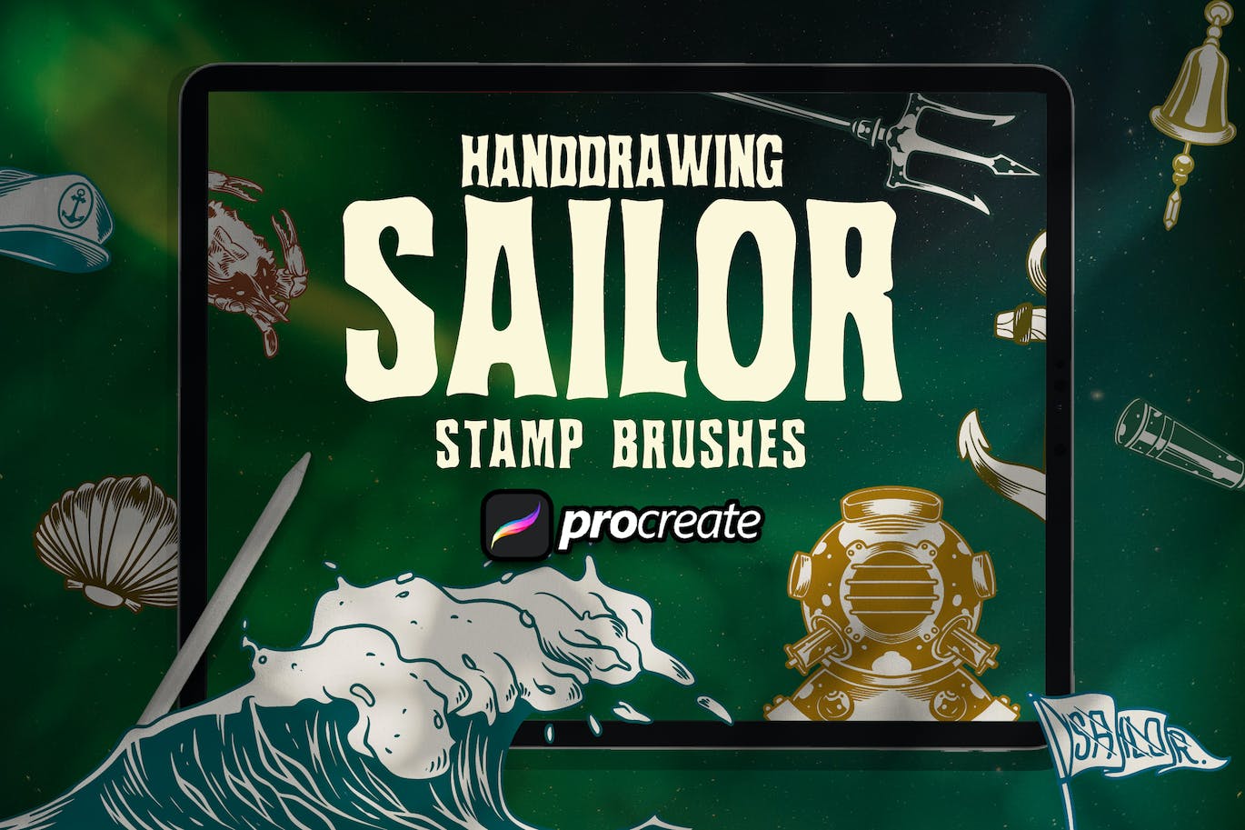 水手元素Procreate印章绘画笔刷素材 Dansdesign Sailor Element Brush Stamp Procreate 笔刷资源 第1张