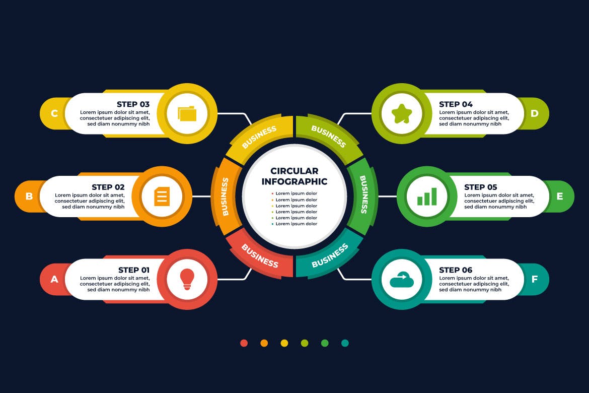 多彩商业圆形步骤信息图表模板 Colorful Business Infographic Template 幻灯图表 第1张