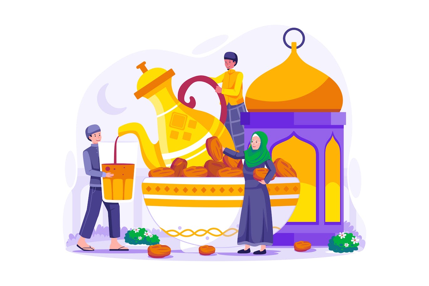 斋月和开斋节派对概念设计插画 Ramadan Iftar Party Illustration 图片素材 第1张