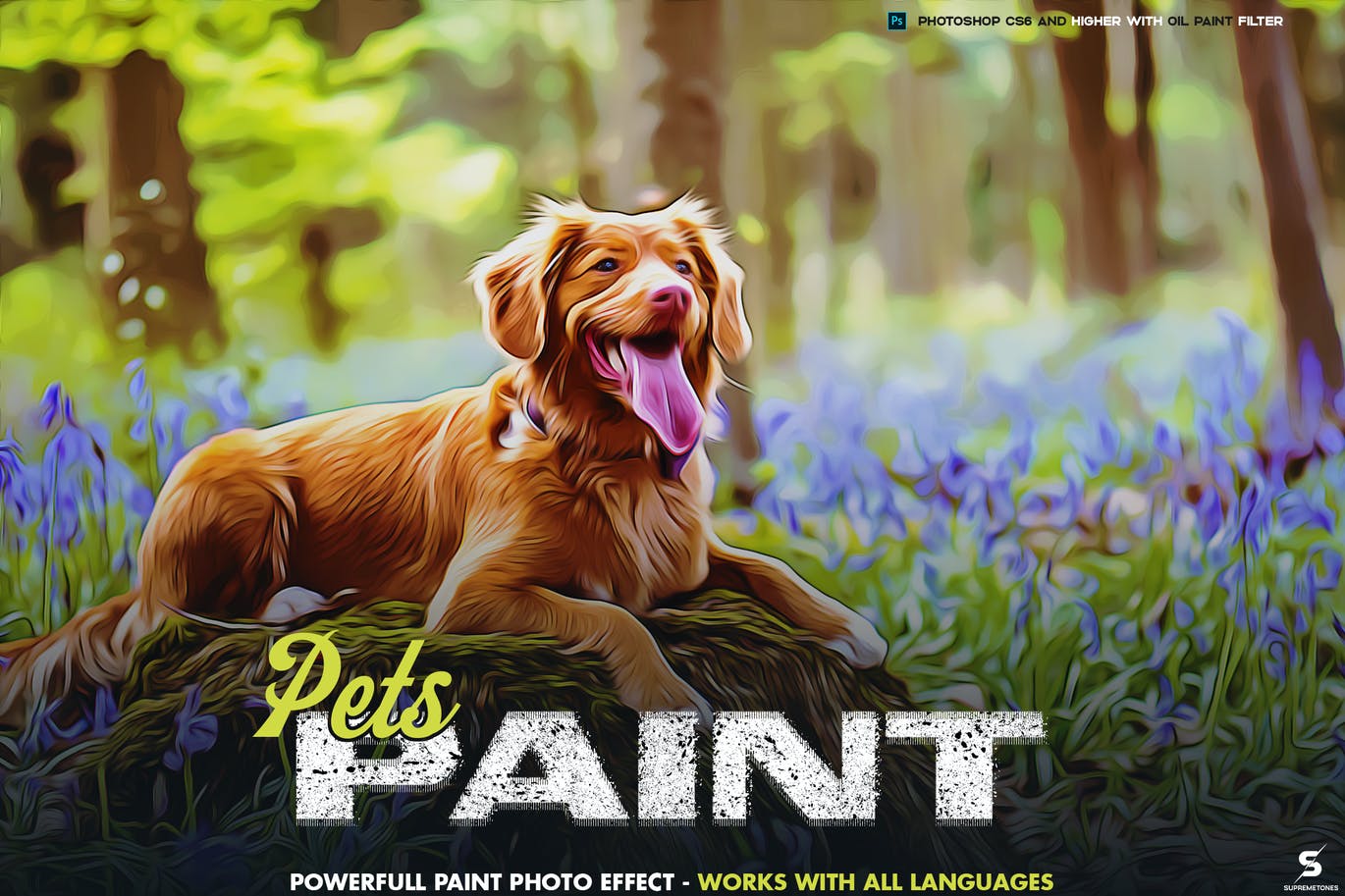 宠物卡通绘画PS照片效果模板 Pets Paint Photoshop Effect 插件预设 第1张