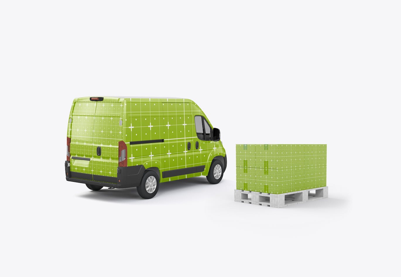 货物托盘纸箱&货车设计样机图 Set Panel Van with Pallet and Boxes Mockup 样机素材 第16张