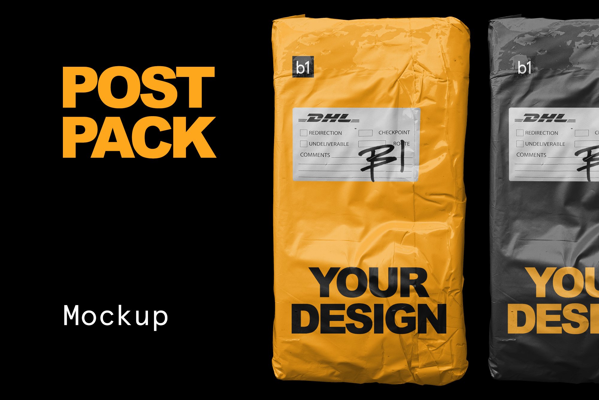 现代潮流快递物流包裹包装袋样机PNG透明包贴纸 Post Pack Bag Mockup 样机素材 第1张