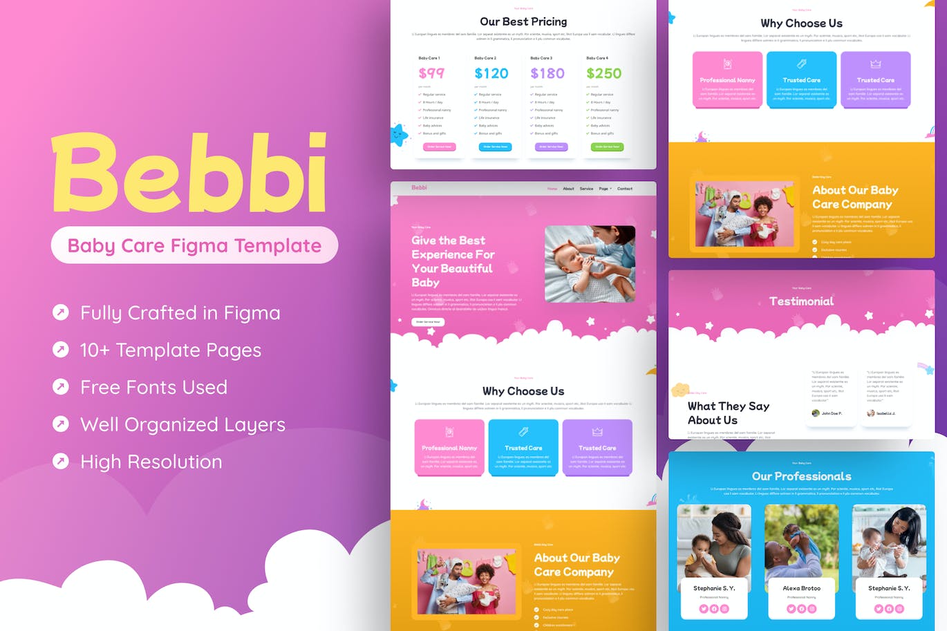 婴儿护理网站着陆页设计Figma模板 Bebbi – Baby Care Figma Template APP UI 第1张