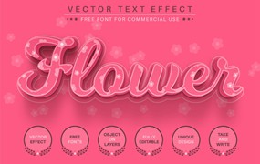 粉红花卉矢量文字效果字体样式 Pink Flower – Editable Text Effect, Font Style