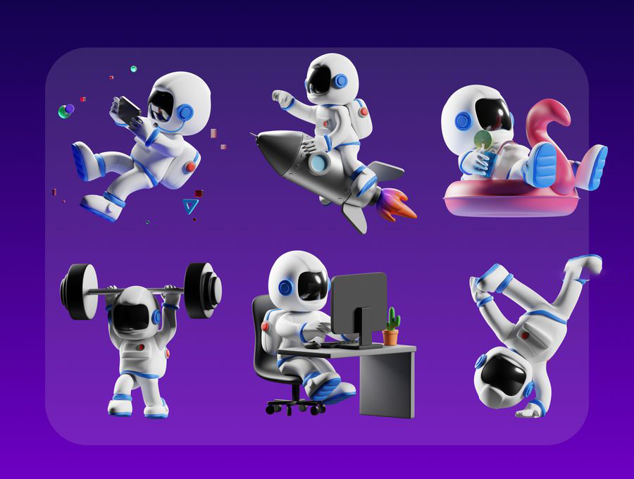 3D图标-3D立体卡通太空宇航员角色人物设计插画模型PNG素材 图标素材 第6张