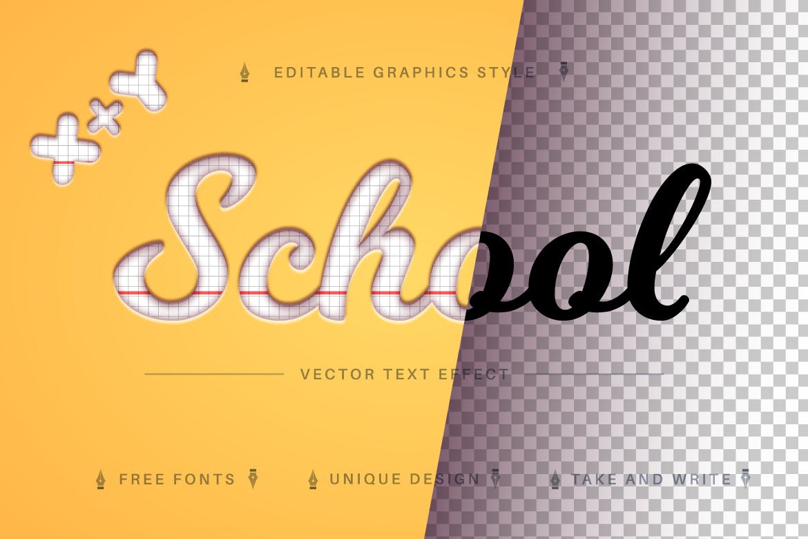 白纸网格矢量文字效果字体样式 School Paper – Editable Text Effect, Font Style 插件预设 第1张