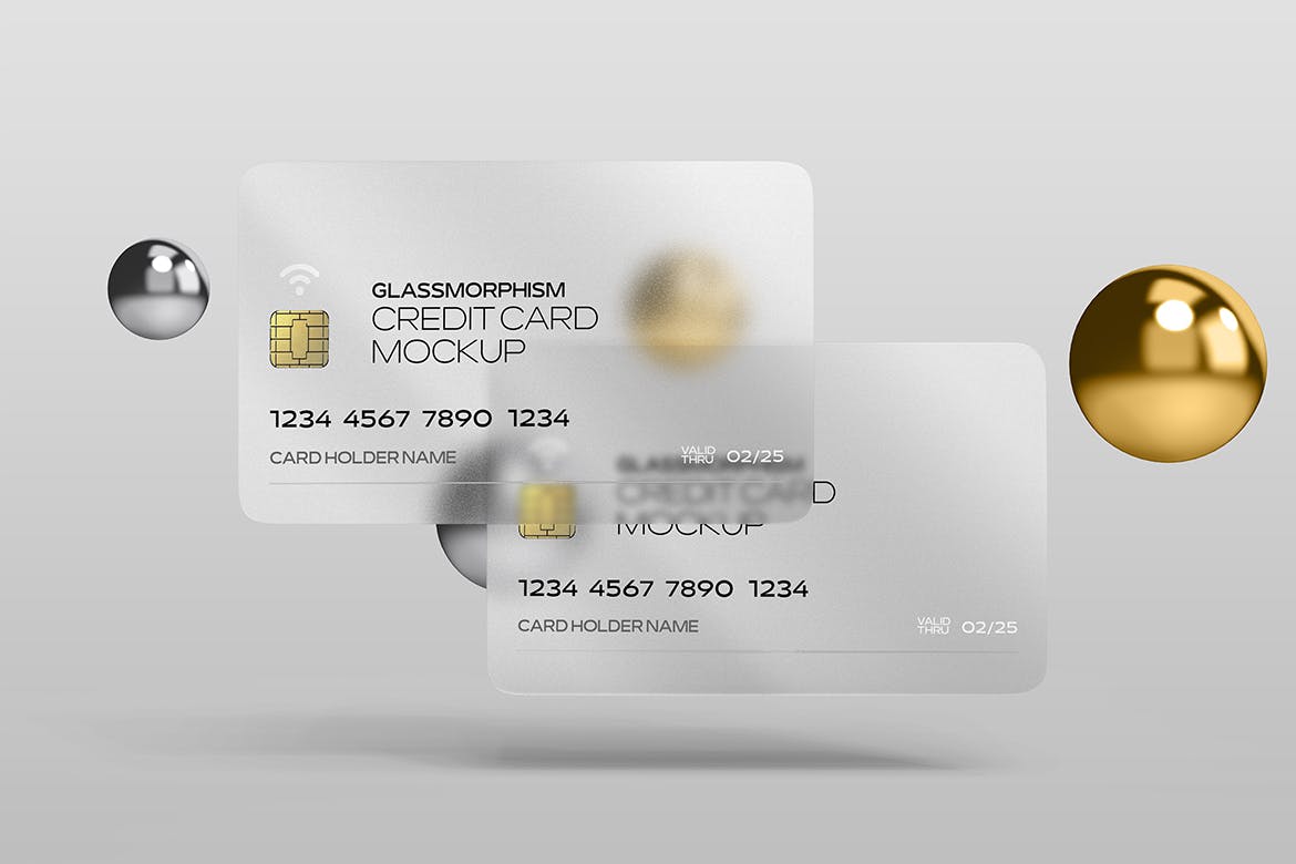 磨砂玻璃效果信用卡设计样机 Glass Effect Credit Card Mockups 样机素材 第5张