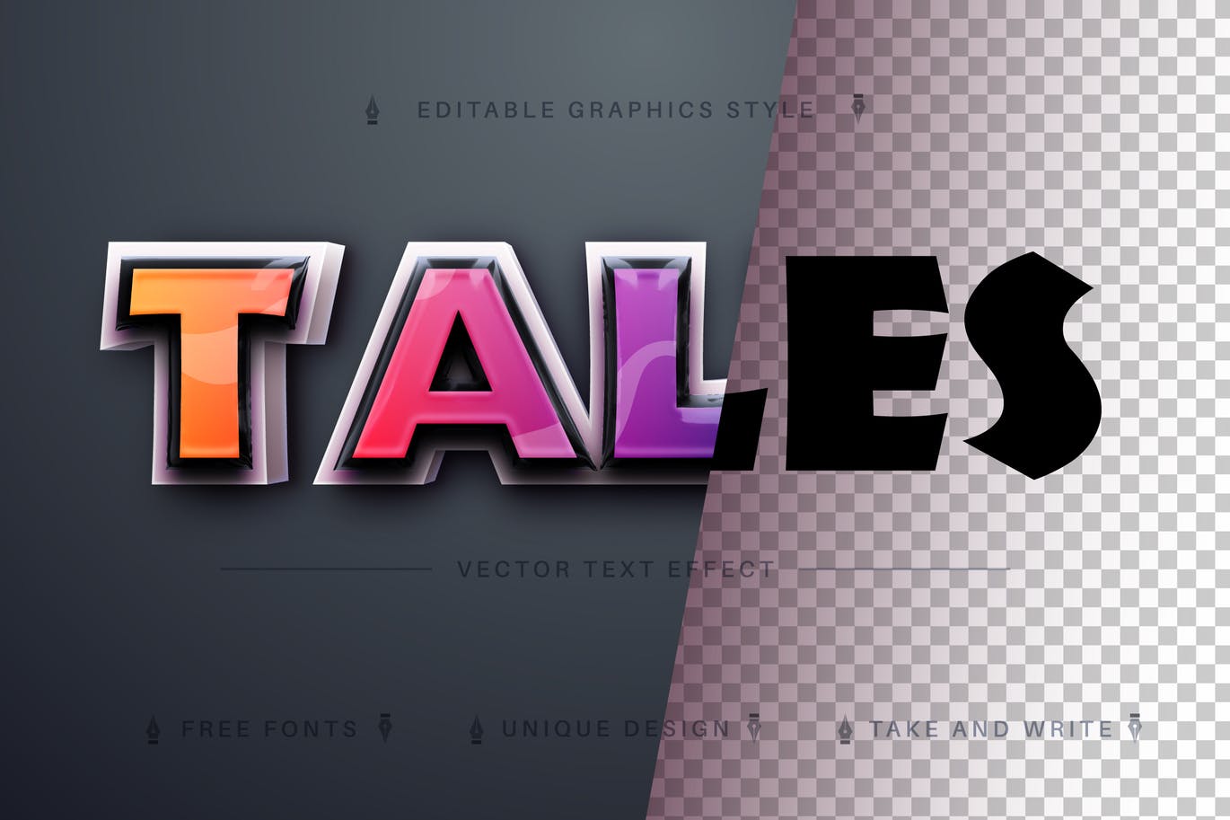 黑边渐变矢量文字效果字体样式 Plastic Tales – Editable Text Effect, Font Style 插件预设 第1张