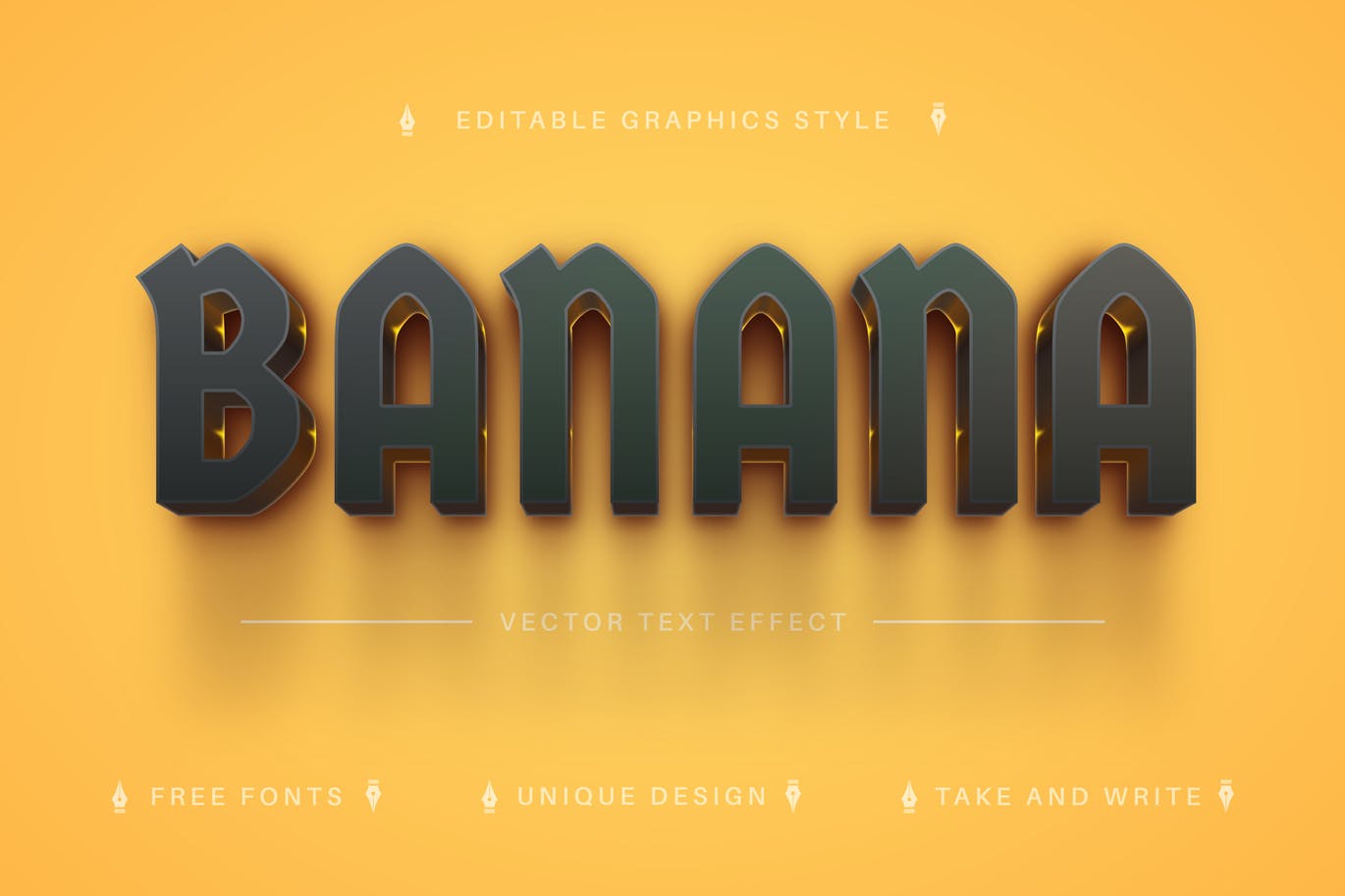 黑金矢量文字效果字体样式 Yellow Banana – Editable Text Effect, Font Style 插件预设 第1张