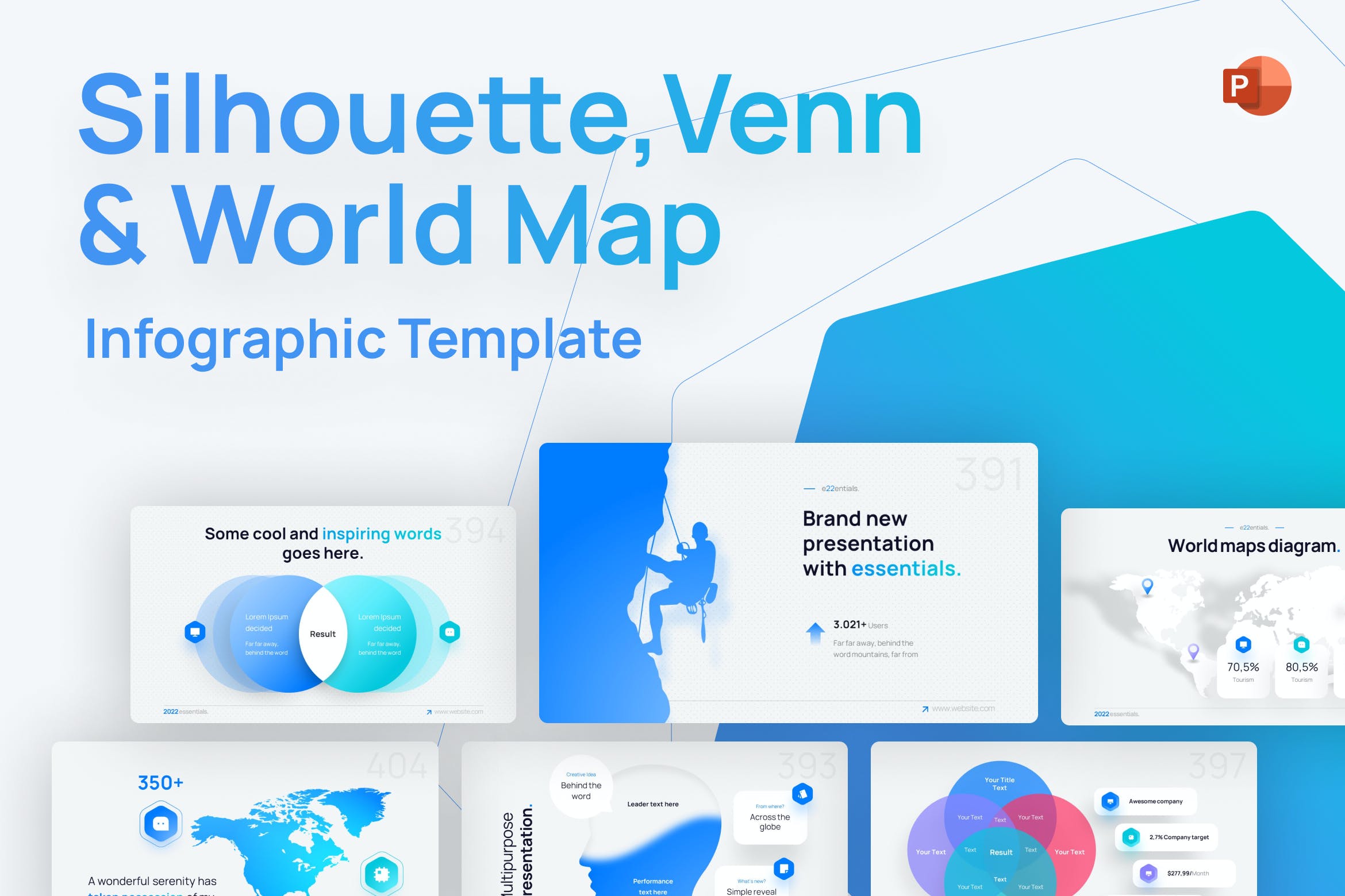 轮廓/维恩和世界地图PPT模板 Silhouette, Venn & World Map PowerPoint Template 幻灯图表 第1张
