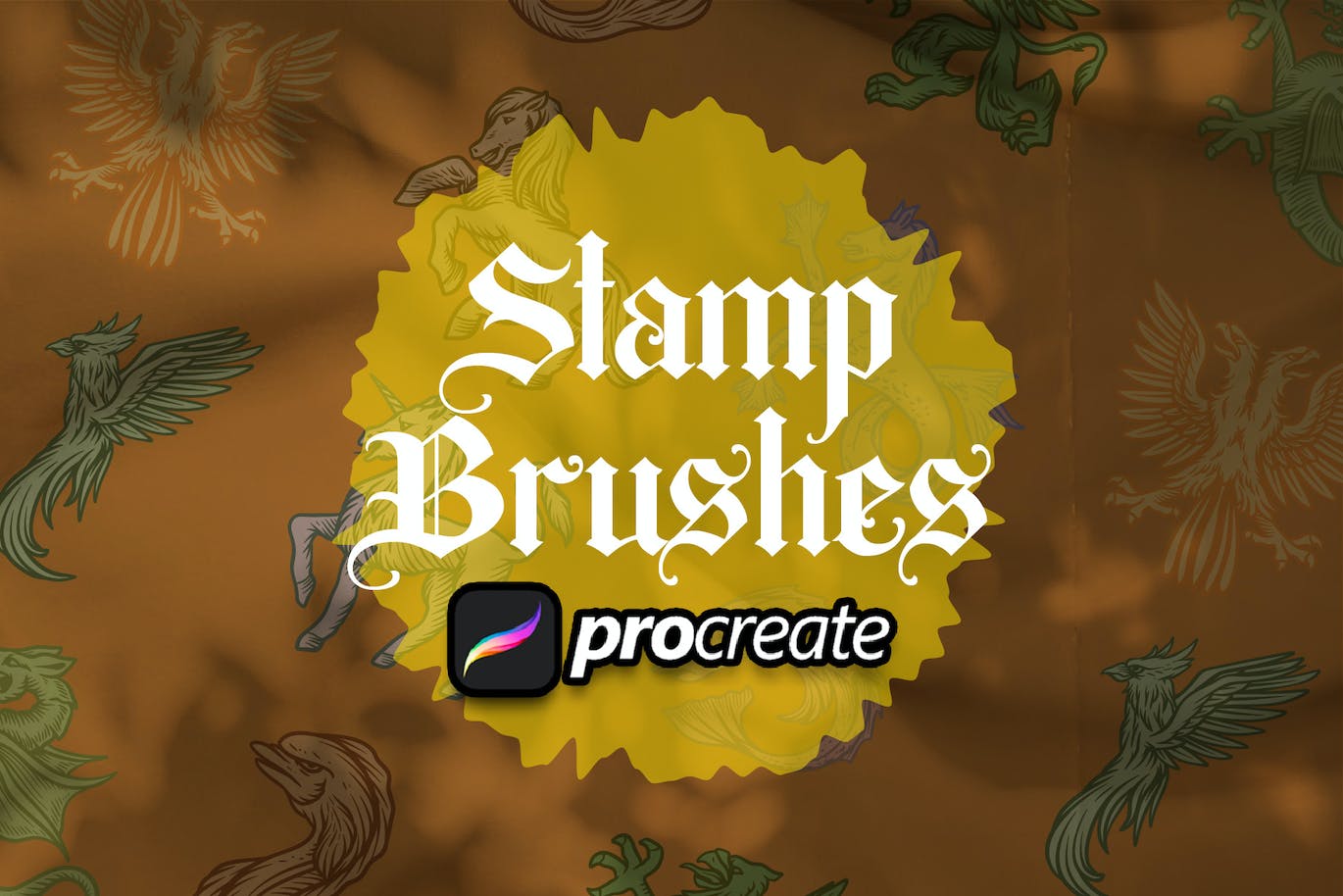 神话怪物Procreate印章绘画笔刷素材 Heraldic Monster Stamp Brush Stamp Procreate 笔刷资源 第1张
