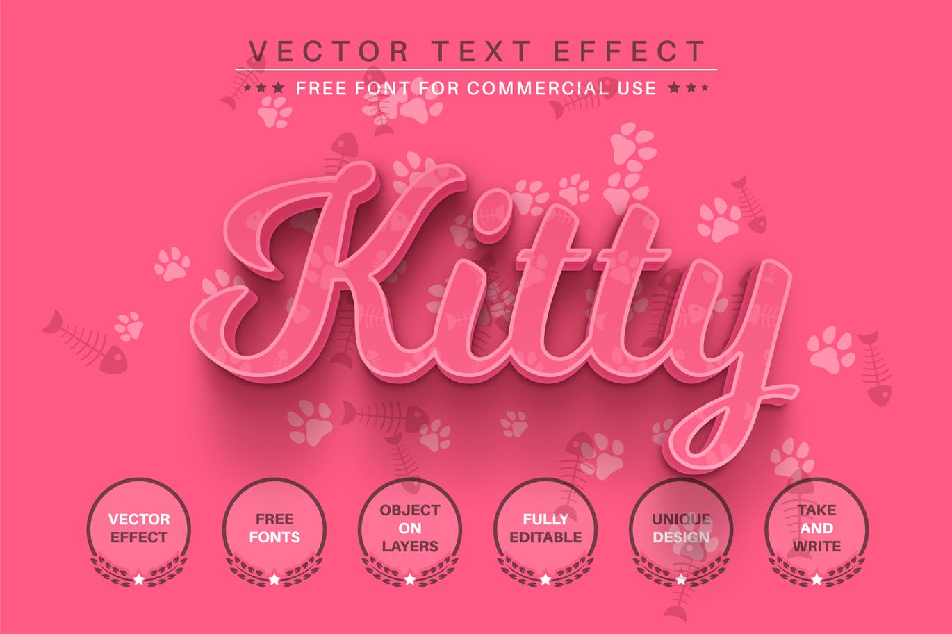 粉红色猫爪鱼骨矢量文字效果字体样式 Pink Kitty – Editable Text Effect, Font Style 插件预设 第1张