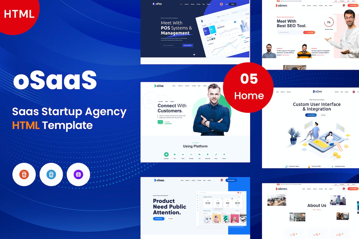 SaaS和创业机构网站模板 OSaaS – SaaS & Startup Agency Template APP UI 第1张