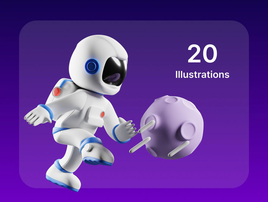 3D图标-3D立体卡通太空宇航员角色人物设计插画模型PNG素材 图标素材 第2张