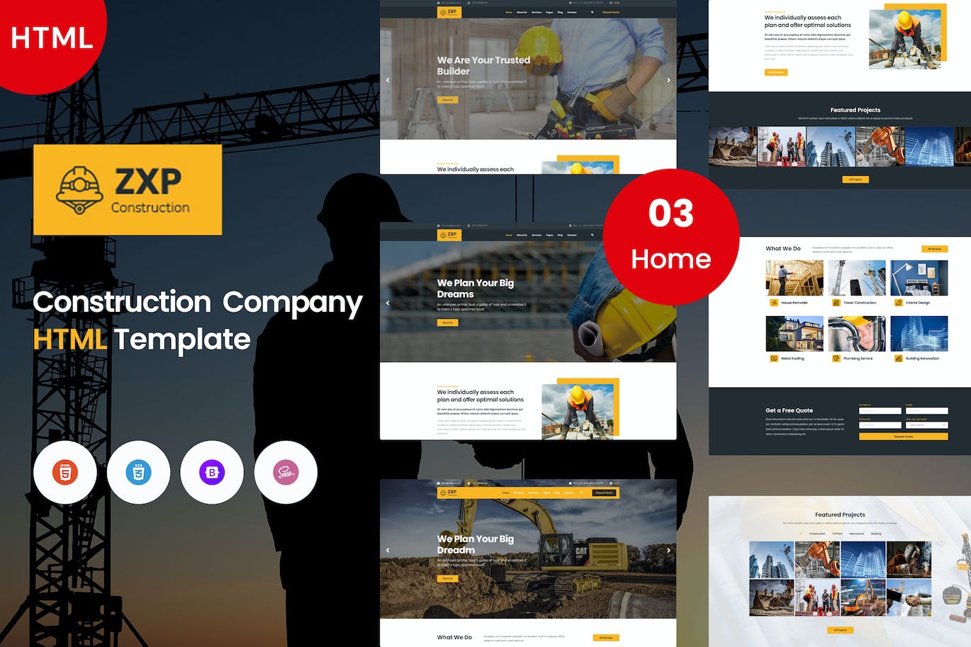 建设和施工业务网站模板 ZXP – Construction & Business Template APP UI 第1张