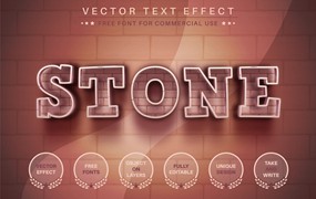 砖石纹理矢量文字效果字体样式 Brick Stone – Editable Text Effect, Font Style