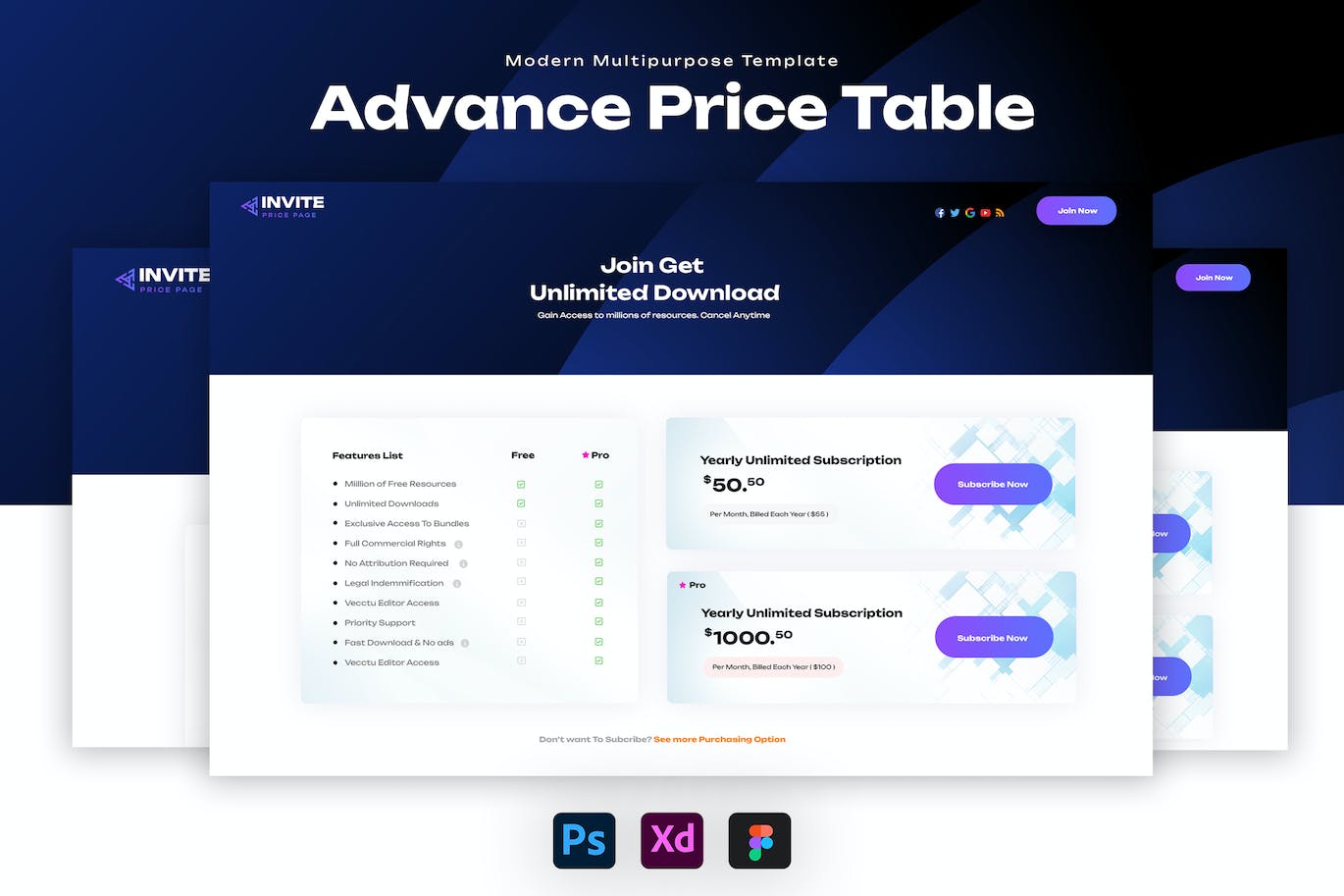 高级网站价格表单UI设计模板 Advanced Price Table Template APP UI 第1张