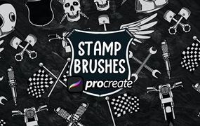摩托车元素Procreate印章绘画笔刷素材 Motorcycle Stamp Brush Procreate