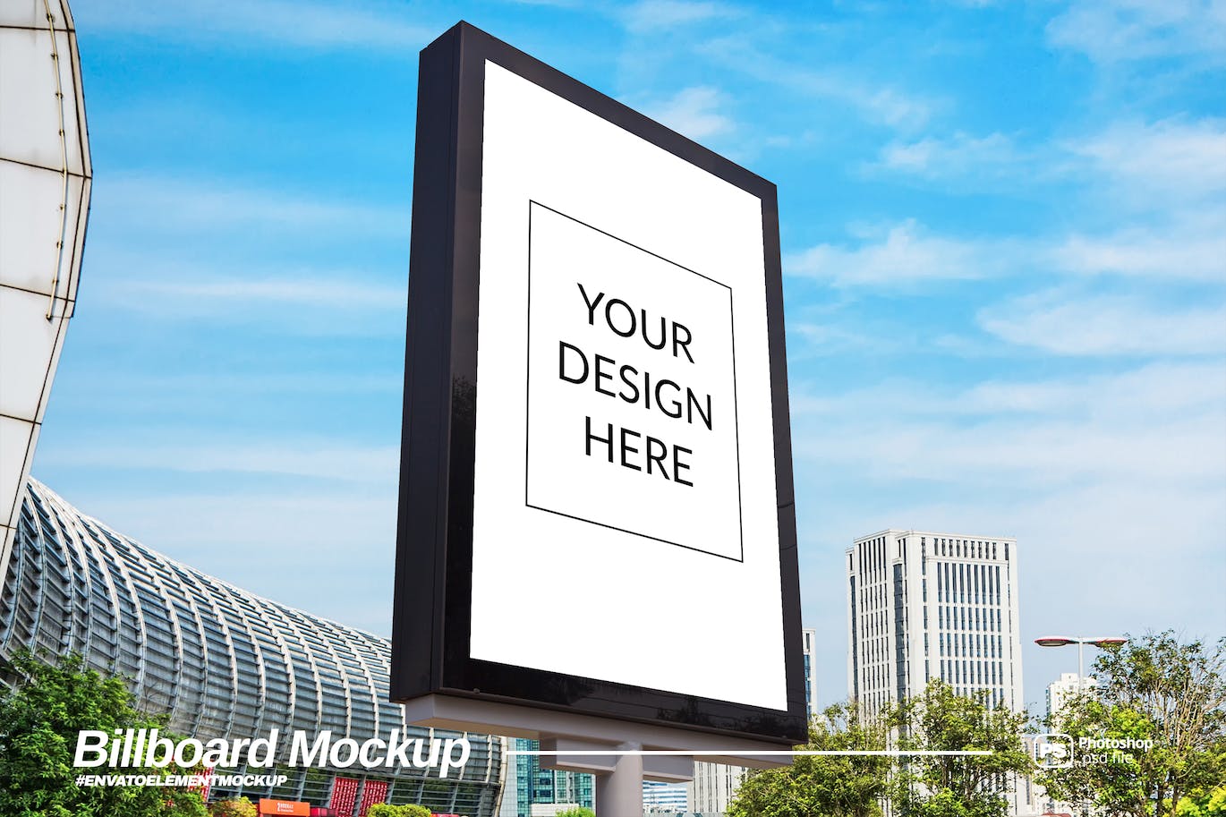 侧视图垂直广告牌设计样机模板 Side View Vertical Billboard Mockup 样机素材 第1张