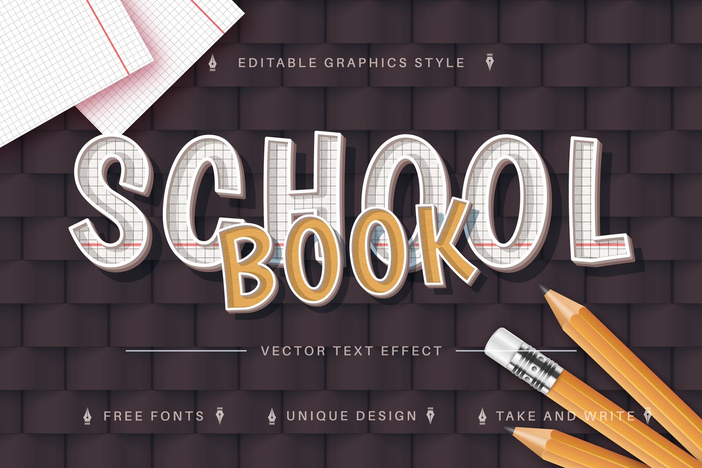 书本网格矢量文字效果字体样式 School Book – Editable Text Effect, Font Style 插件预设 第1张