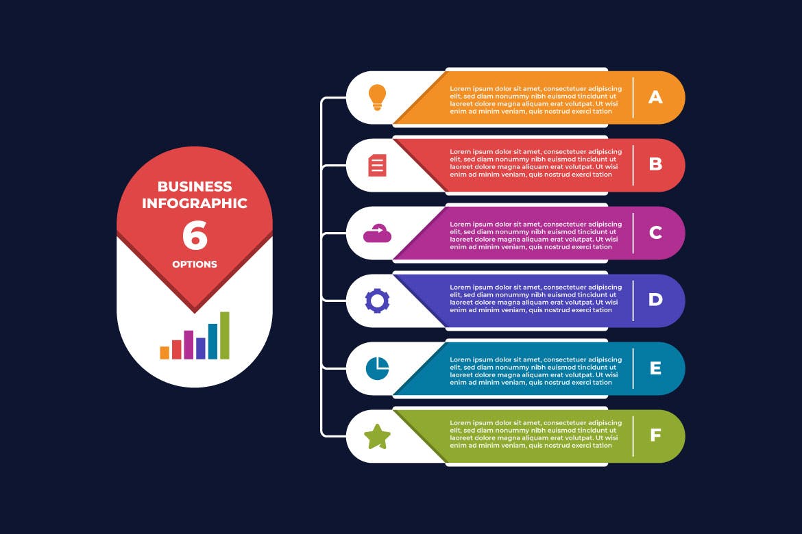 商业信息图与六个选项图表设计模板 Business Infographic with Six Options Design 幻灯图表 第1张