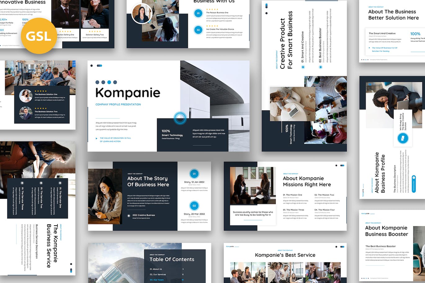 企业投资谷歌幻灯片演示文稿模板 Kompanie – Company Profile Google Slides 幻灯图表 第1张