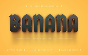 黑金矢量文字效果字体样式 Yellow Banana – Editable Text Effect, Font Style