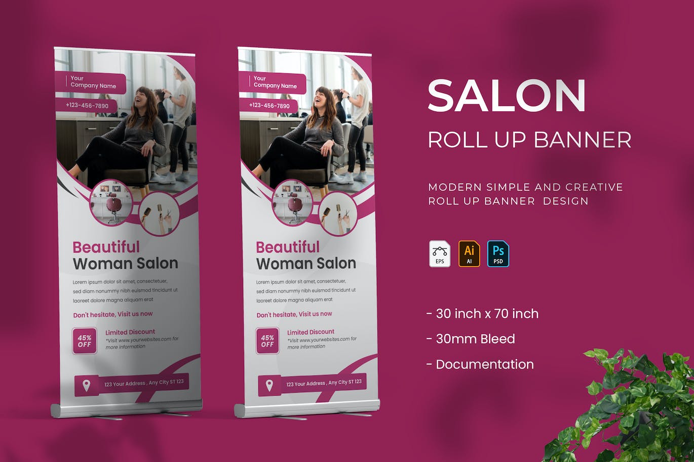 美发沙龙广告易拉宝模板 Salon – Roll UP Banner 设计素材 第1张