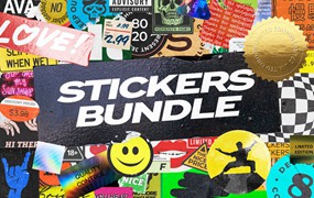 全息潮流复古划痕撕纸贴纸标签PSD样机模板 PrintPixel Sticker Mockup Bundle Logo Branding