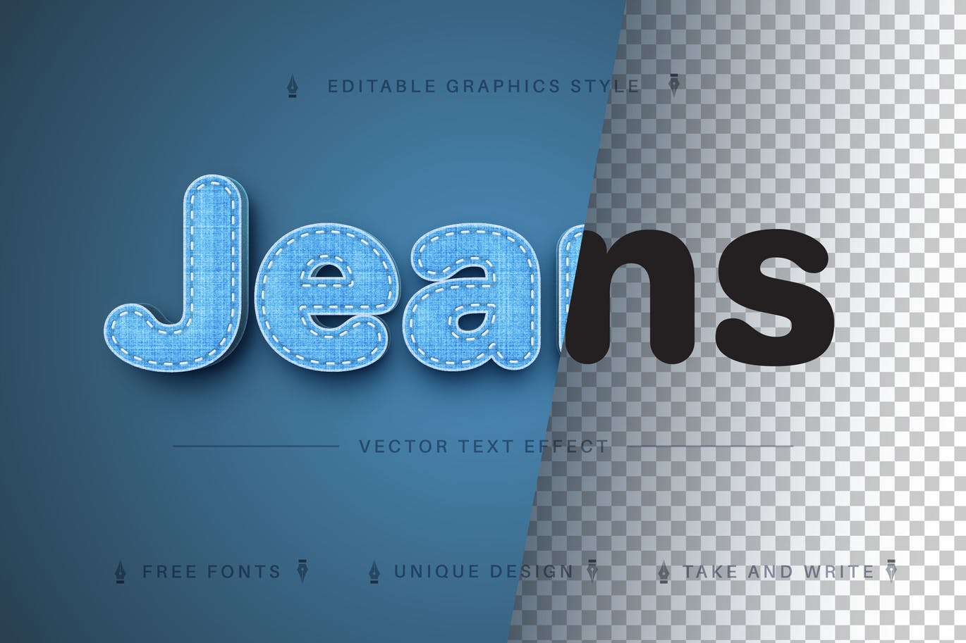 牛仔裤纹理矢量文字效果字体样式 Jeans Textile – Editable Text Effect Font Style 插件预设 第1张