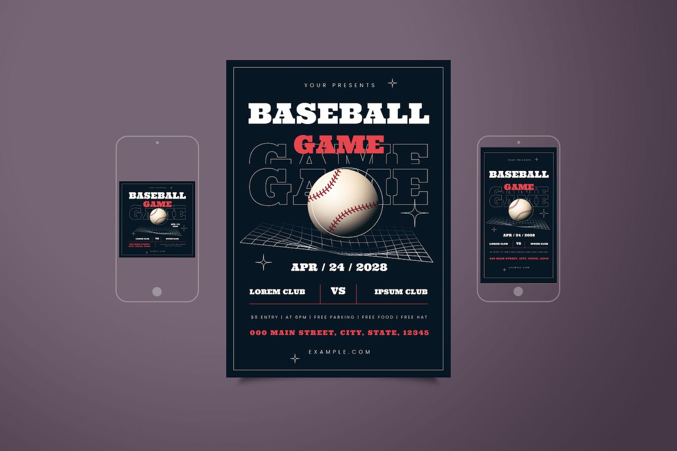 棒球比赛活动海报素材 Baseball Game Flyer Set 设计素材 第1张