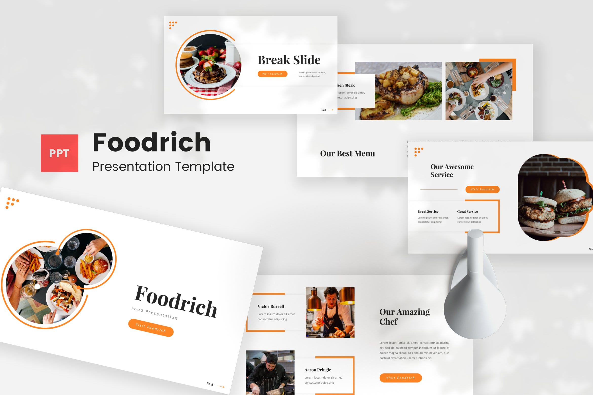 餐厅美食演示PPT模板 Foodrich – Food PowerPoint Template 幻灯图表 第1张