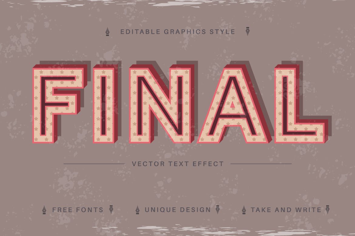 复古星星矢量文字效果字体样式 Old – Editable Text Effect, Font Style 插件预设 第3张