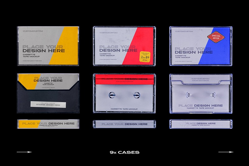 高级潮流复古盒式磁带样机捆绑塑料PSD样机模板 Cassette Tape Mockup Bundle Plastic 样机素材 第2张