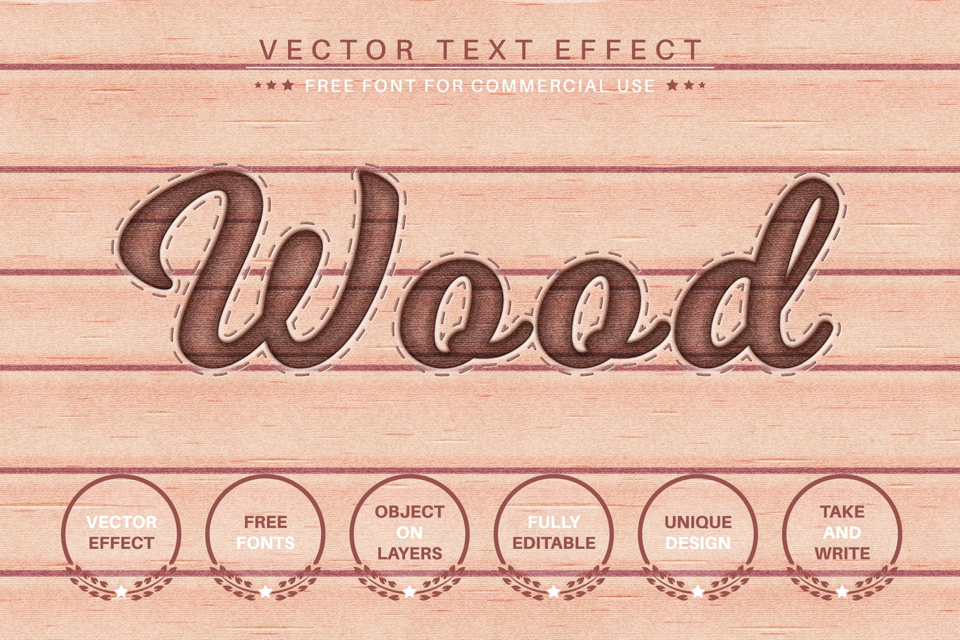 木纹工艺矢量文字效果字体样式 Wooden Craft – Editable Text Effect, Font Style 插件预设 第1张