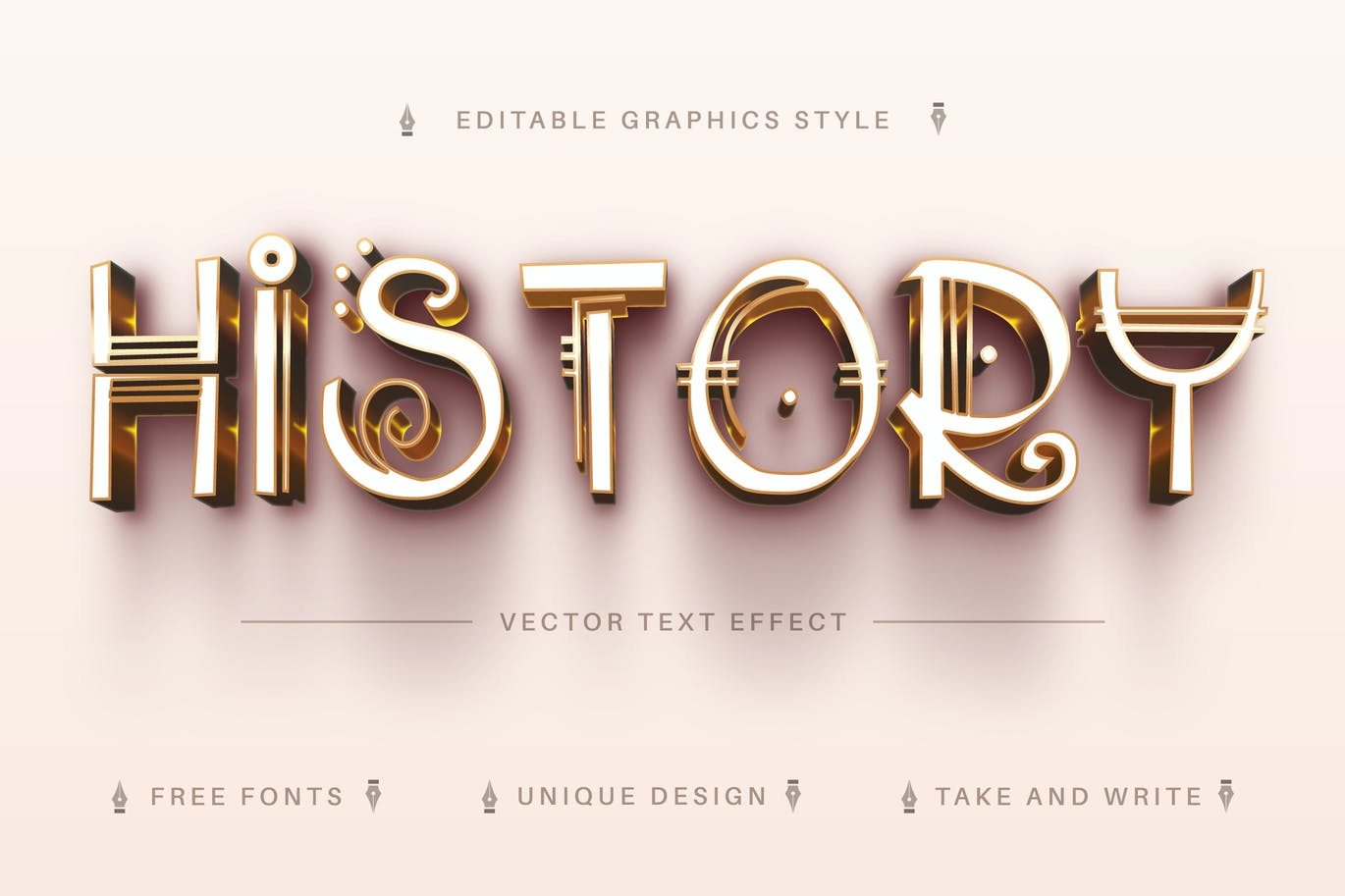 闪亮金色矢量文字效果字体样式 Golden History – Editable Text Effect, Font Style 插件预设 第1张