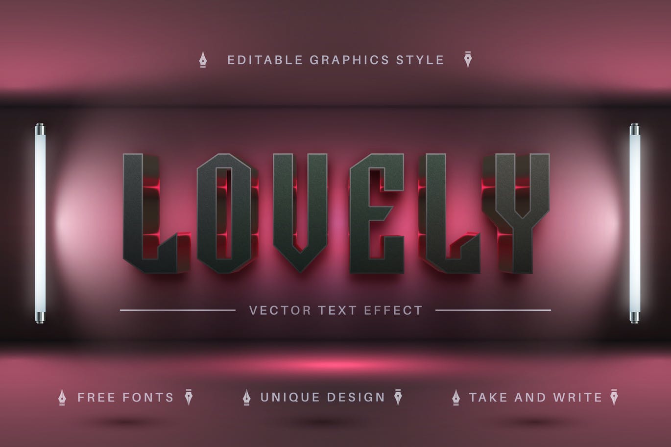 粉光金属感矢量文字效果字体样式 Pink Lovely – Editable Text Effect, Font Style 插件预设 第1张