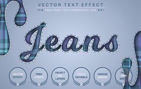 牛仔裤格纹矢量文字效果字体样式 Jeans Tartan – Editable Text Effect, Font Style