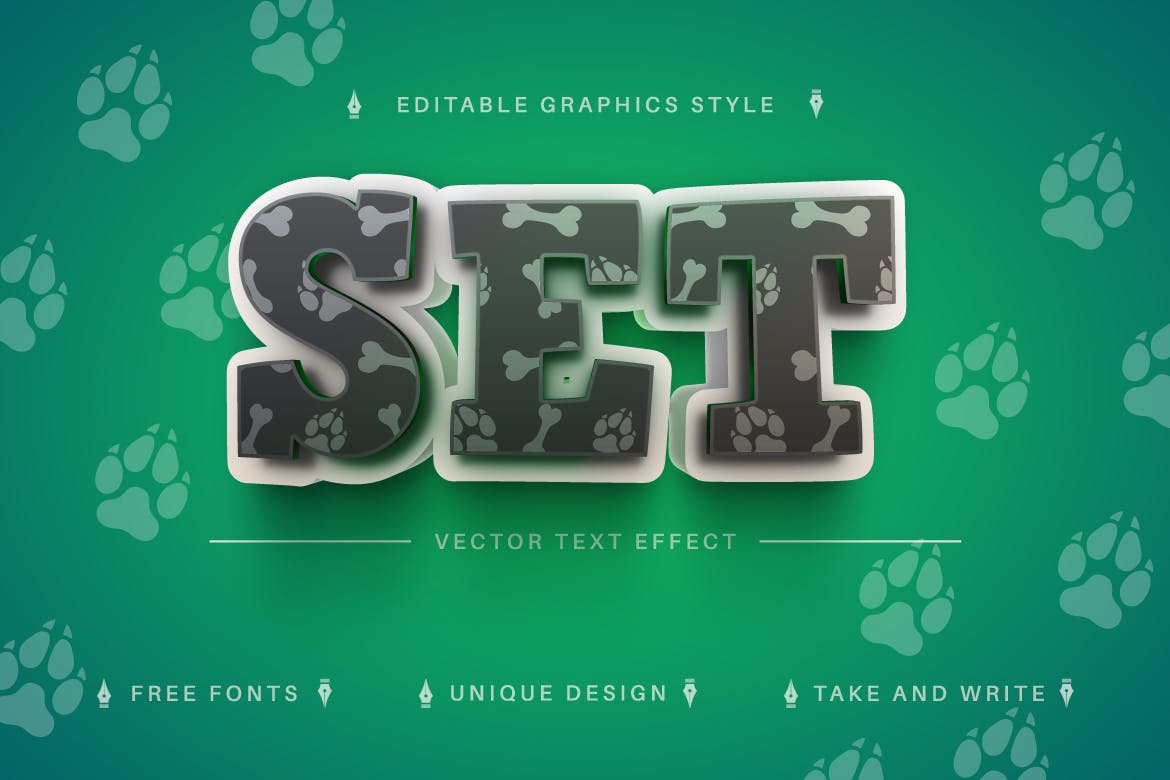宠物狗元素矢量文字效果字体样式 Pet Animal Dog – Editable Text Effect, Font Style 插件预设 第4张