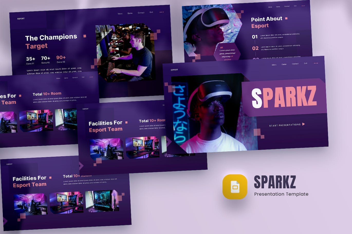 电子竞技和游戏Google幻灯片模板下载 Sparkz – Esport & Gaming Google Slides Template 幻灯图表 第1张