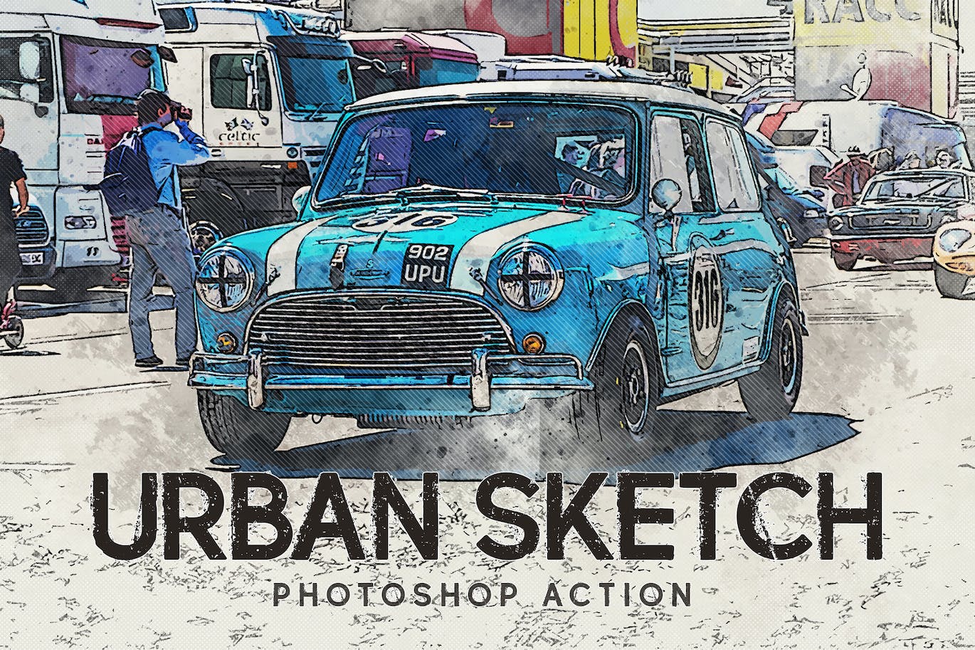 城市素描照片处理效果PS动作模板 Urban Sketch – Photoshop Action 插件预设 第1张