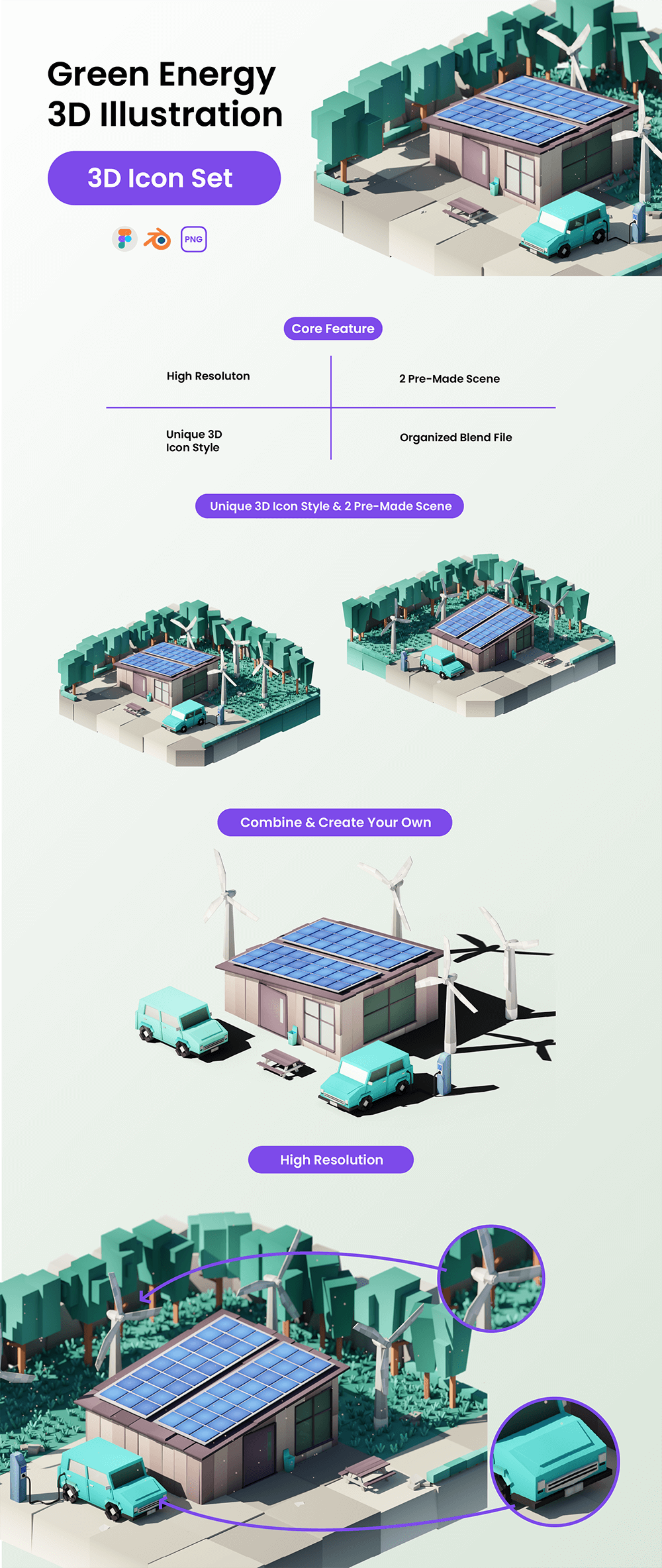 绿色能源房子场景3D插画 图片素材 第1张