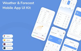 天气预报App应用程序UI工具包素材 Weather & Forecest Mobile App UI Kit